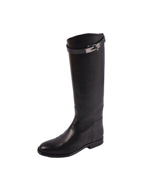 Hermes Boots Jumping Long Kelly Shoes Leather Black